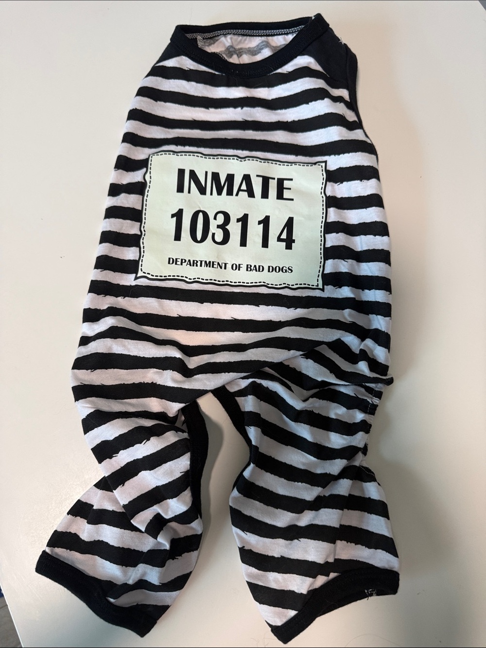 Dog costume Black & White Striped 'Inmate' jumpsuit